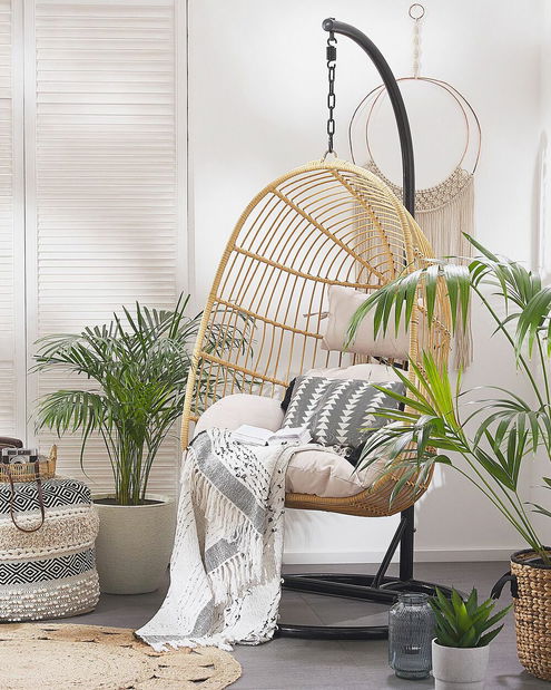 Závesné kreslo so stojanom CALSO (polyratan) (béžová)