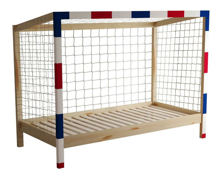 Pat pentru copii 90 cm Facilmente (natural + albastru + roșu) (cu somieră)