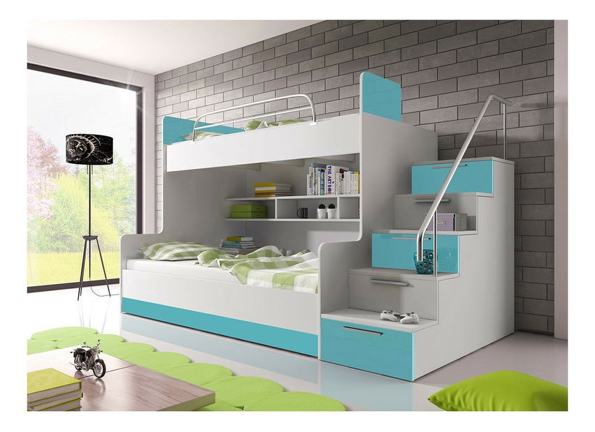 Emeletes ágy Paralia II (fehér + féyes fehér + fényes türkiz) (J)