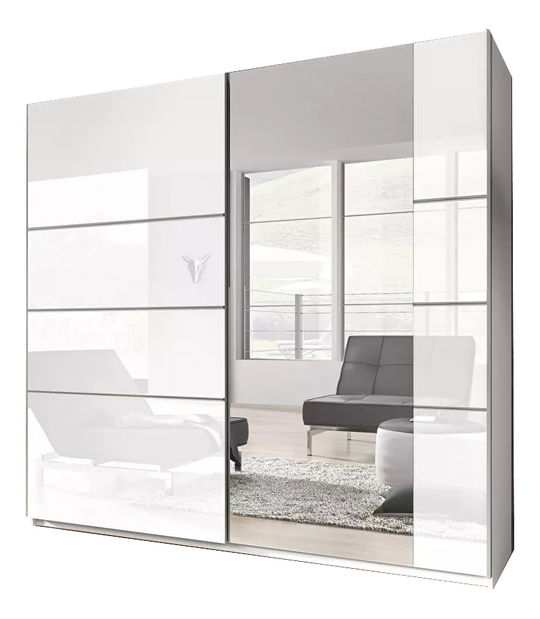 Dulap de haine Benson Typ 57 (Alb + Alb lucios + Oglindă)