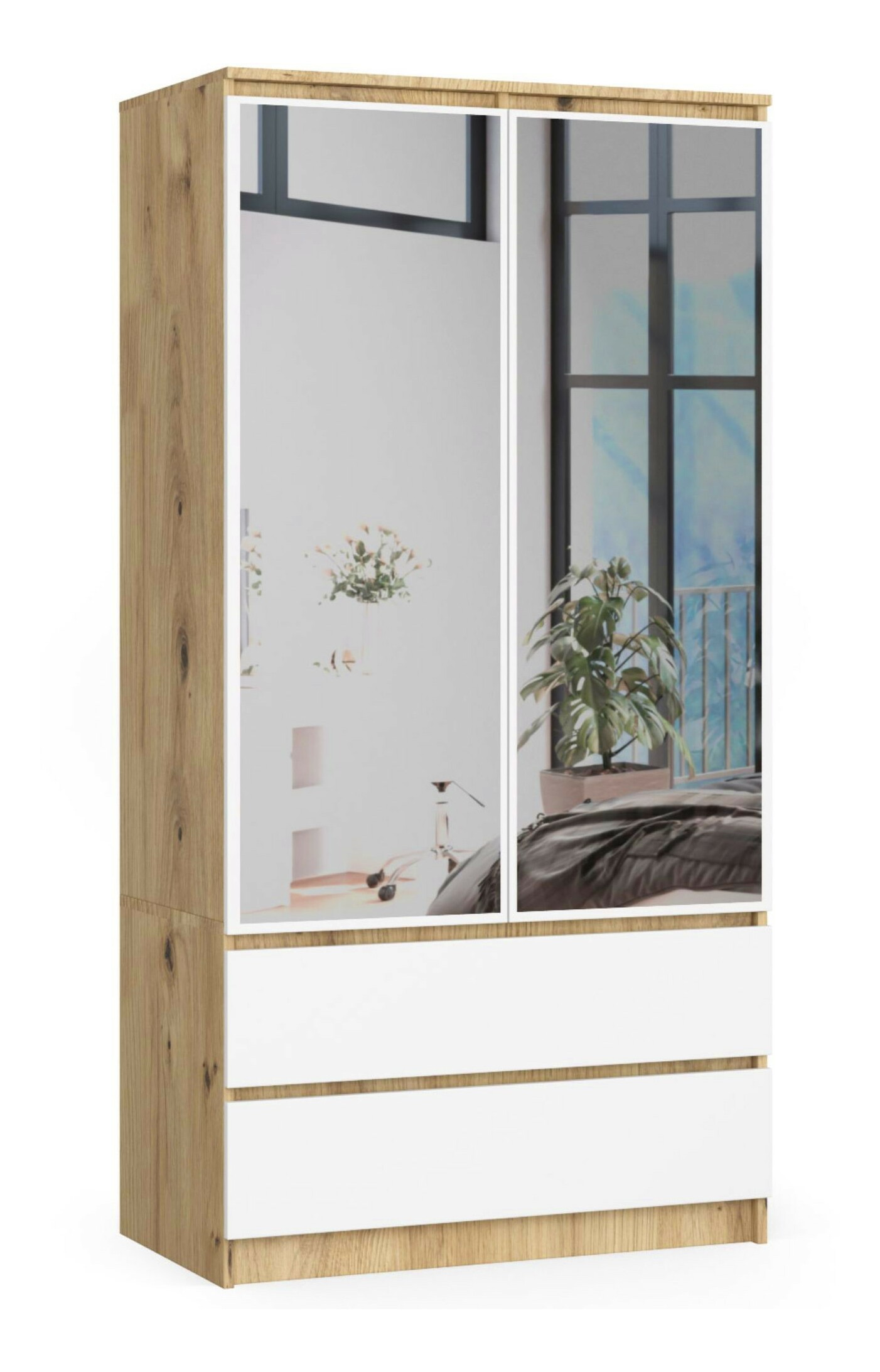 Šatníková skriňa Submarino (dub artisan + biela) (so zrkadlom)
