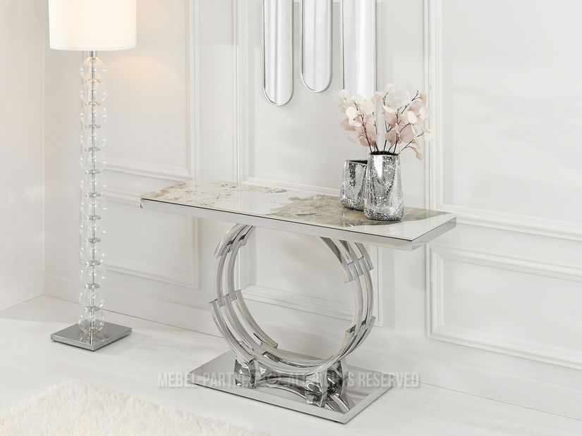 Konzolový stolík Tess (sivý mramor + chrómová)