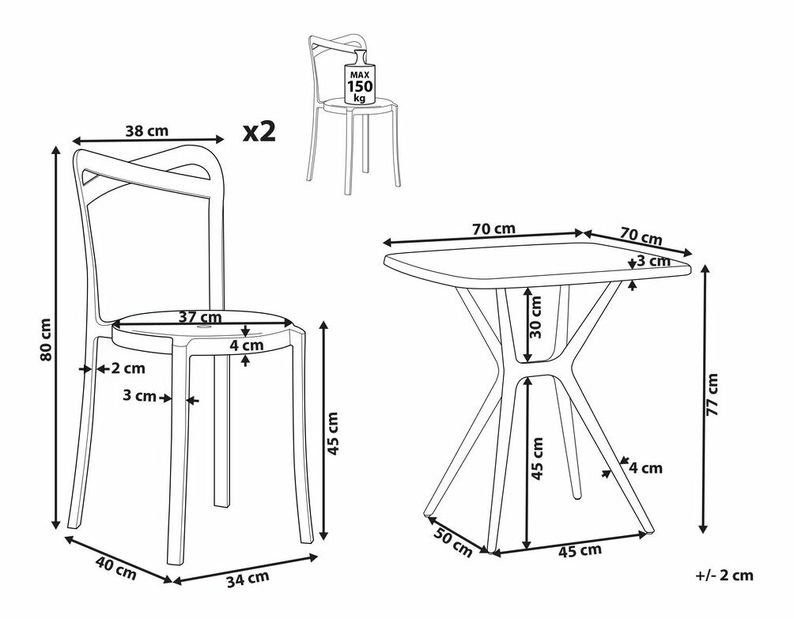 Set mobilier de balcon Cisco (plasticic Alb + plasticic Albastru)
