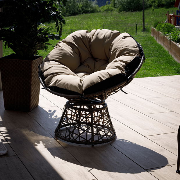 Otočné kreslo s vankúšom Frage BIG (hnedá + čierna + béžová)