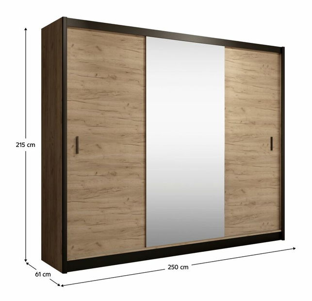 Šatníková skriňa CRAST (čierna + dub CRAST)