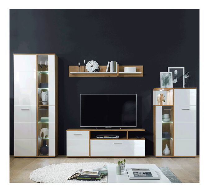 Set za dnevni boravak Ralano (visoki bijeli sjaj + hrast artisan) (s LED rasvjetom)