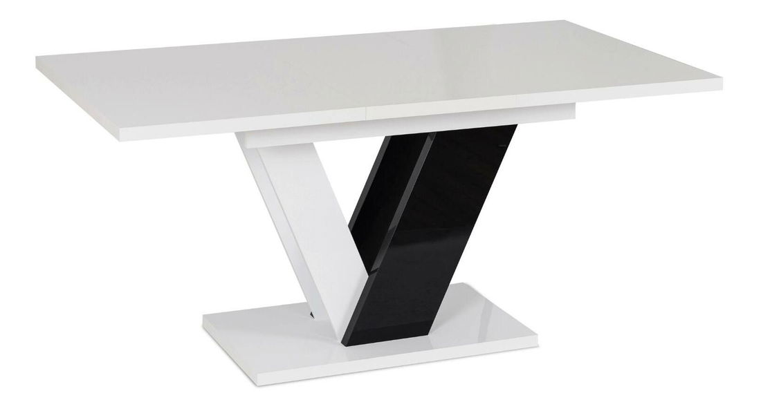 Blagovaonski stol na razvlačenje Comentado (bijeli sjaj + crni sjaj) (za 4 do 6 osoba)