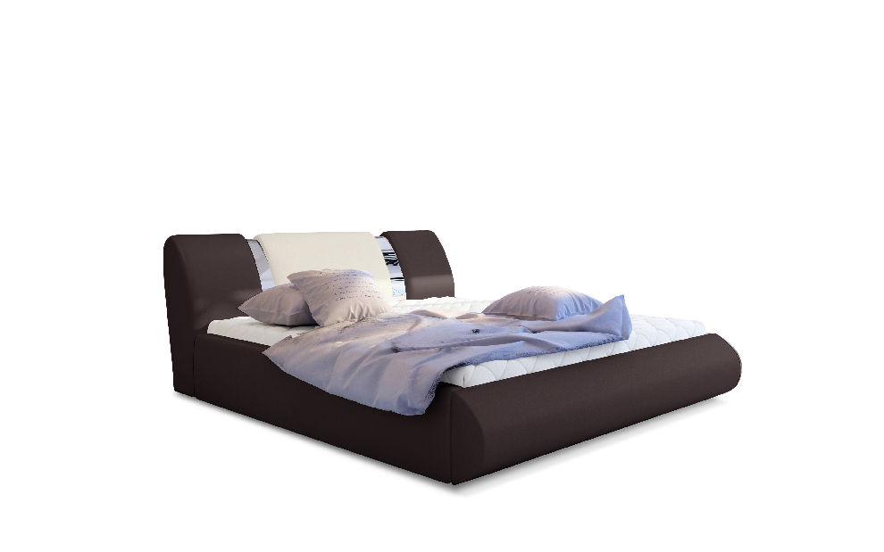 Manželská posteľ 160 cm Fabio (tmavohnedá + krémová) (s roštom a úl. priestorom)