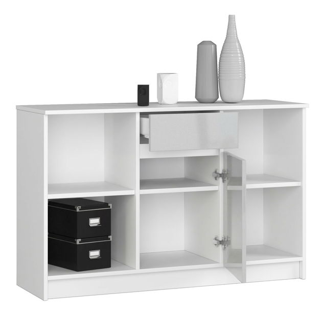 Komoda Briar (bijela + metalni sjaj)