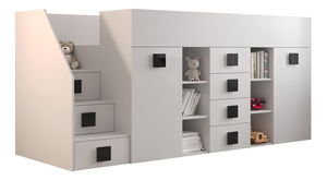 Pat multifuncțional 90 cm Toreno 3 (Alb + alb lucios + mânere negru lucios) (S)