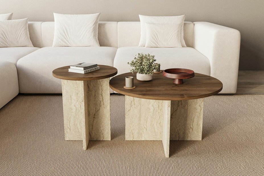 Set 2ks. konferenčných stolíkov Priva (orech + travertín)