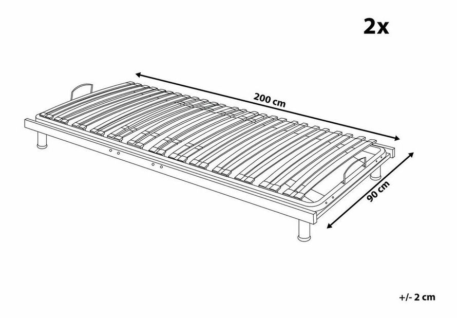 Set 2 buc. somiere lamelare 200x180 cm COMENDO (lemn) (argintiu)