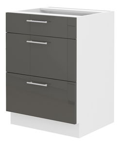 Dulap inferior de bucătărie Lavera 60 D 3S BB (Alb + Luciu gri)