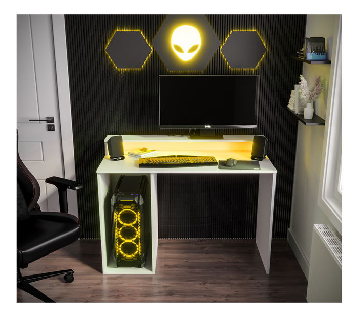 Masă PC pentru gaming Garrick 2 (biely) (cu iluminat LED RGB)
