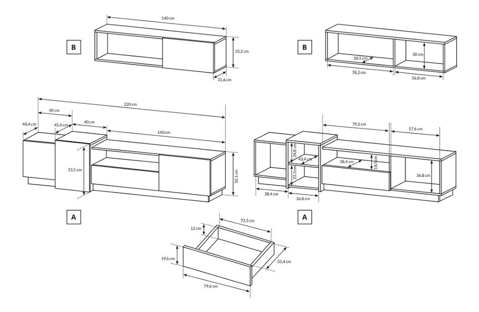 Mobilier living Trelop (alb + stejar craft auriu)