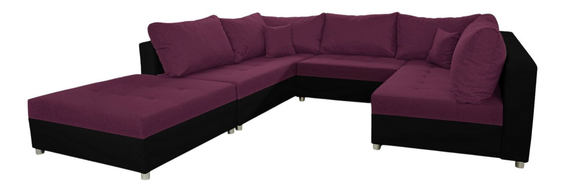 Rohová sedačka U Deron  (s taburetkou) (P) (fialová + čierna)