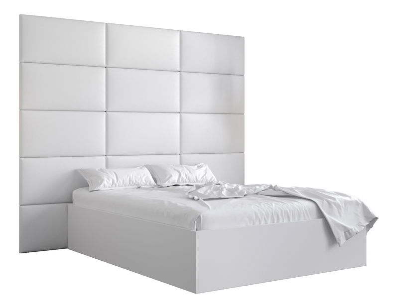 Pat matrimonial cu tăblie tapițată 160 cm Brittany 1 (Alb mat + Alb) (cu somieră)
