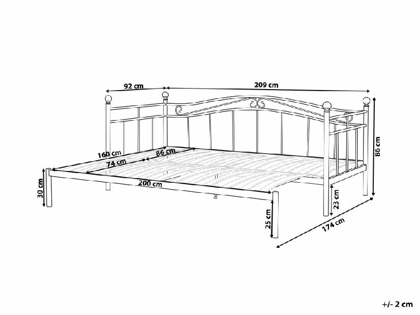 Jednostruki krevet 200 x 80 cm Toki (bijela) (s podnicom)