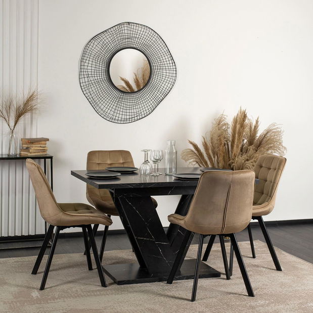 Blagovaonski set Comienzos (crni mramor + bež) (za 4 osobe)