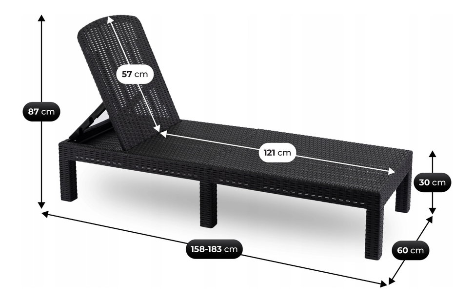 Záhradné lehátko Logro (čierna) 