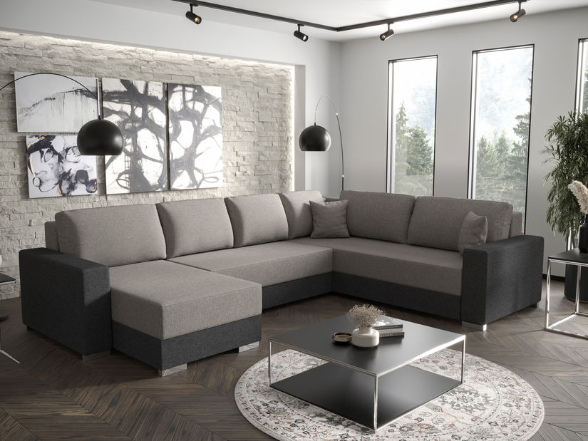 Rohová sedačka v tvare U Pearle 3 (sivá + čierna) (P)