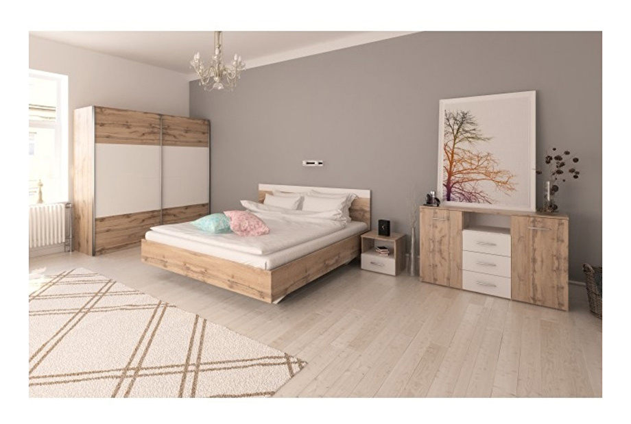 Set dormitor (pat 180x200 cm) Gaila New (stejar wotan + alb)