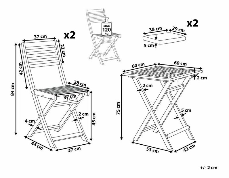 Bistro set FIJI (masiv) (boja mente)