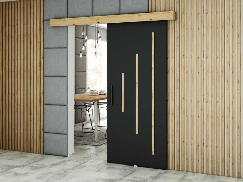 Uși culisante 90 cm Lovella (stejar artisan + negru mat)