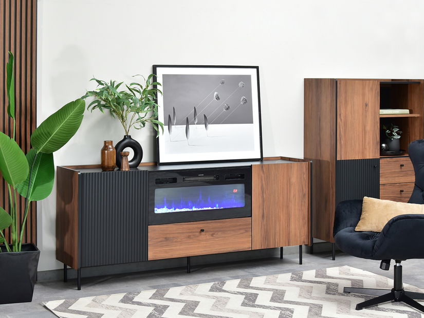 TV stolík/skrinka Protegidas P16 (čierna) (s krbom)