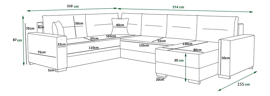 Rohová sedačka v tvare U Glide 3 (sivá + čierna) (P)