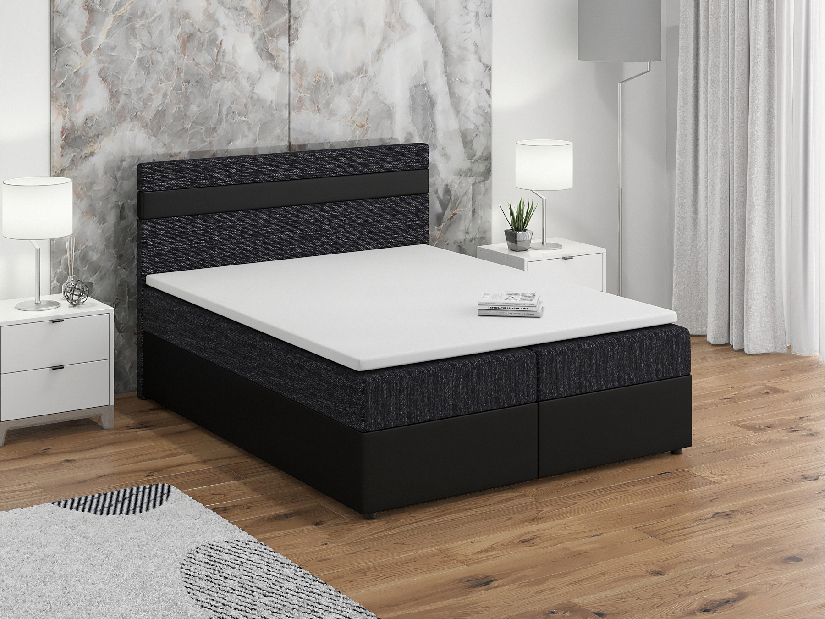 Manželská posteľ Boxspring 140x200 cm Mimosa Comfort melirovaná čierna + čierna) (s roštom a matracom)