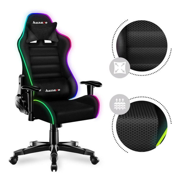Scaun gaming pentru copii Rover 6 (negru + multicolor) (cu iluminat LED)