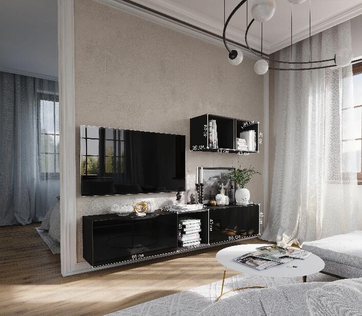 Mobilier living Berny 22 (negru + negru lucios)