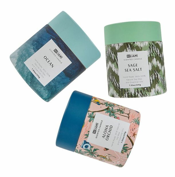 Set mirisnih svijeća kadulja i morska sol/ocean/orhideja(3 kom.) Baldomero (plava)
