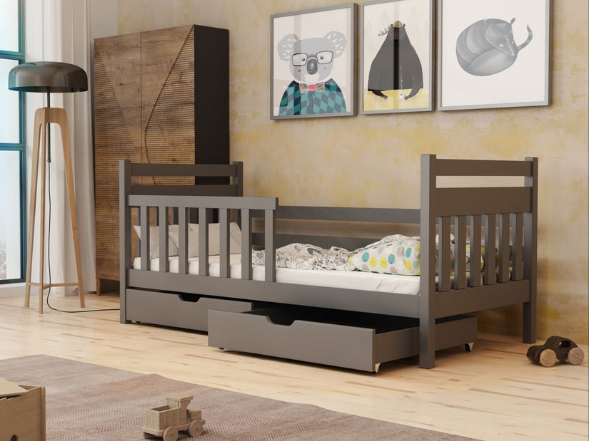 Pat pentru copii 80 x 180 cm Kasey (cu somieră și sp. depozitare) (grafit)