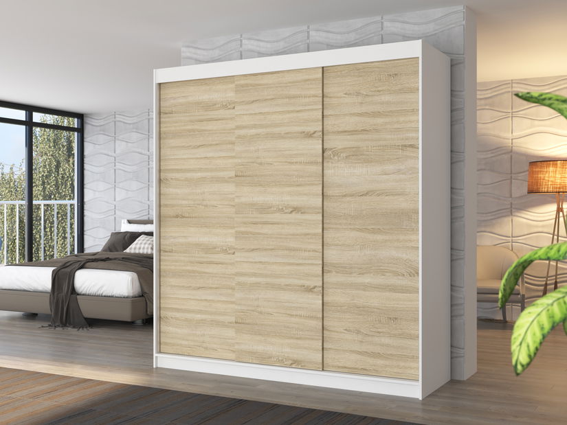 Šatníková skriňa Meggie (biela + dub sonoma)