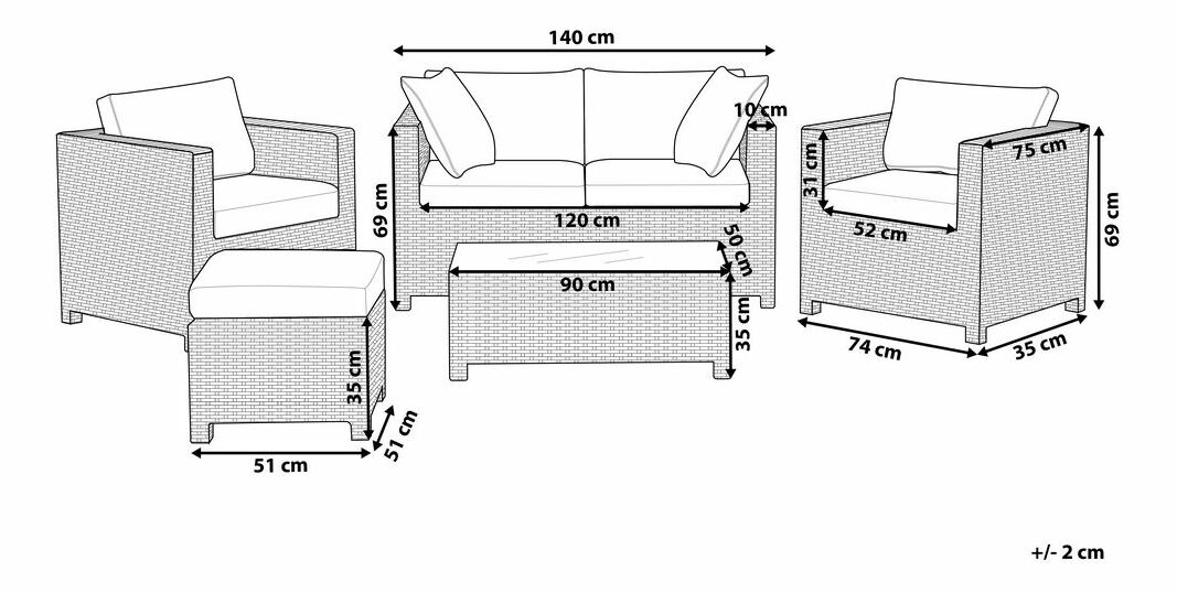Záhradná sedacia súprava Medici (svetlosivá)