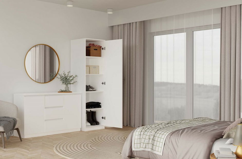 Šatníková skriňa Musecalo 2 (biela) (so zrkadlom)