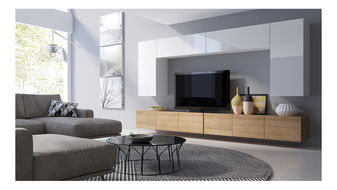 Mobilier living Calabria C13 (Alb + Stejar auriu) (fără iluminat)