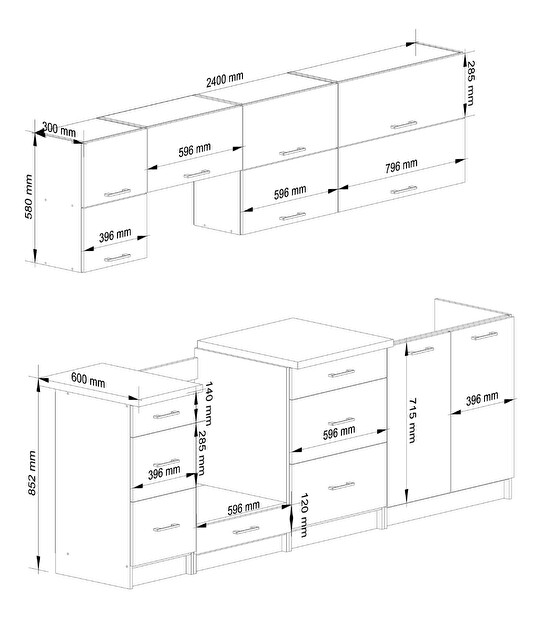 Kuchynská zostava 240 cm Ozara VI (biela)