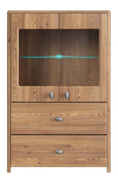 Vitrína BRW Leda REG2W2S (Smrekovec sibiu zlatý) (s osvetlením)