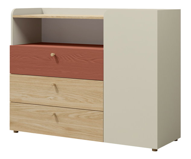 Komód Yoda 9 (világos bézs + olajozott tölgy + korall)