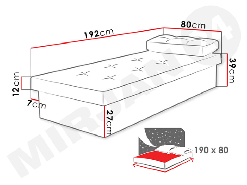 Jednolôžková posteľ Mirjan Niralitha (biela) (suedine 24) (s úložným priestorom) *výpredaj