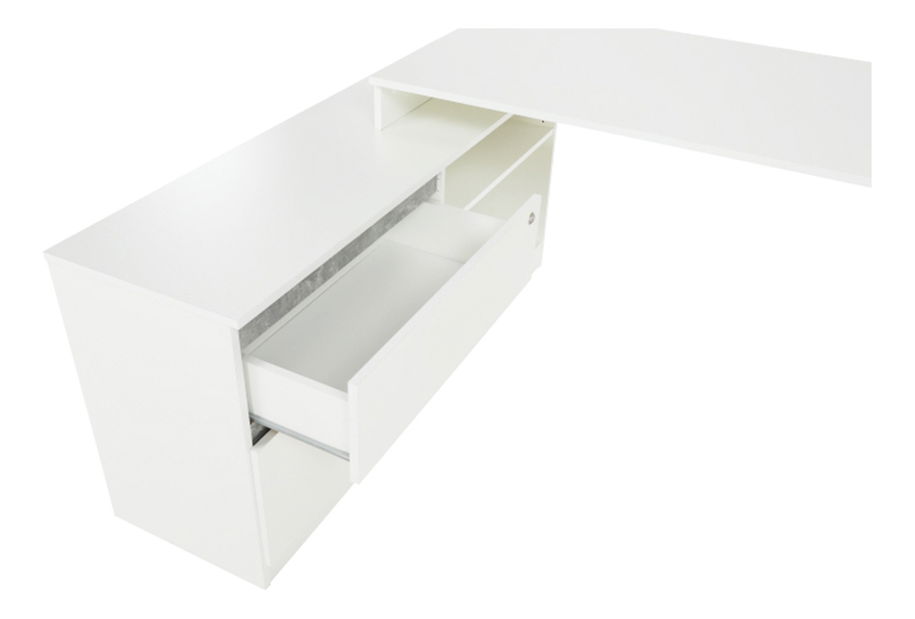 Rohový PC stolík Bill (biela + beton)