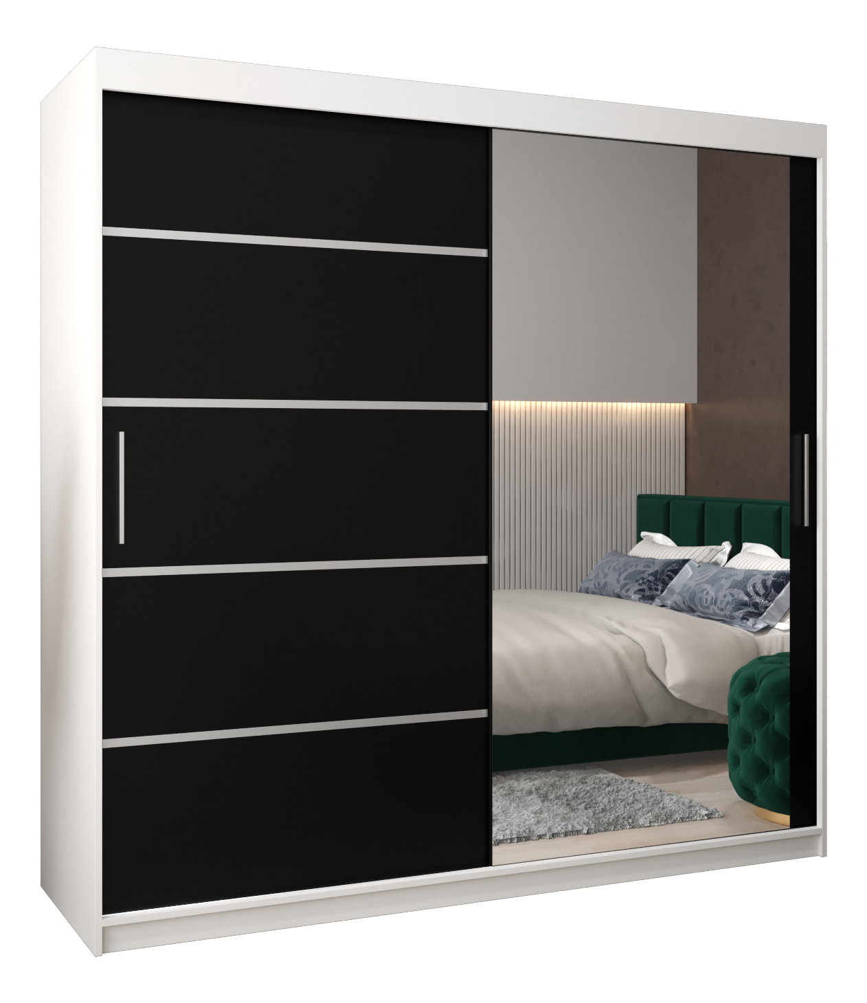 Ruhásszekrény 250 cm tükörrel Verika 2 250 (fehér + fekete)