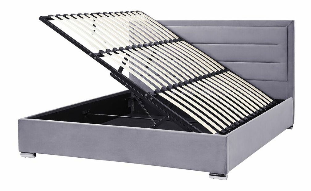 Pat matrimonial 180 cm Ruthine (gri) (cu somieră și sp. depozitare)