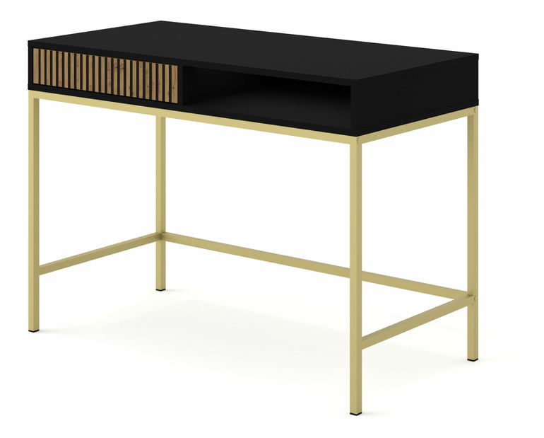 Konzolový stolík F Rowanna (čierna + dub artisan + zlatá)