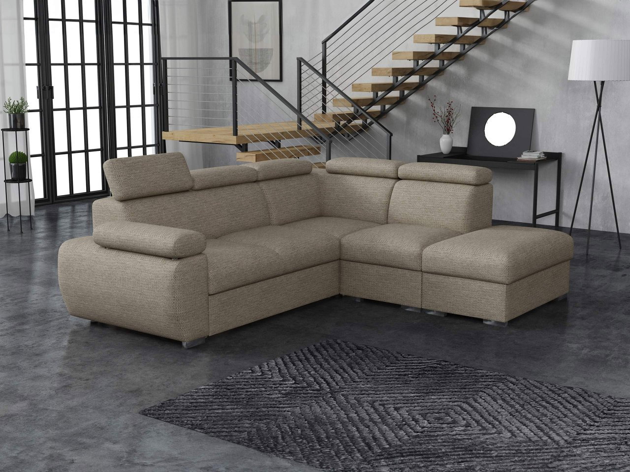 Kutna garnitura Gozo 2RR1P (svijetlosmeđa) (s prostorom za odlaganje) (D)