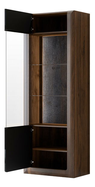 Vitrină Kassie Typ 05 (negru lucios + nuc columbia) (cu iluminat)