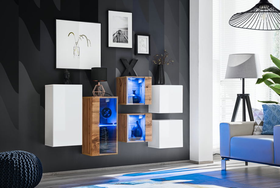 Mobilier living Shelly 27 WWT SW SB4 (alb mat + alb lucios + stejar wotan)
